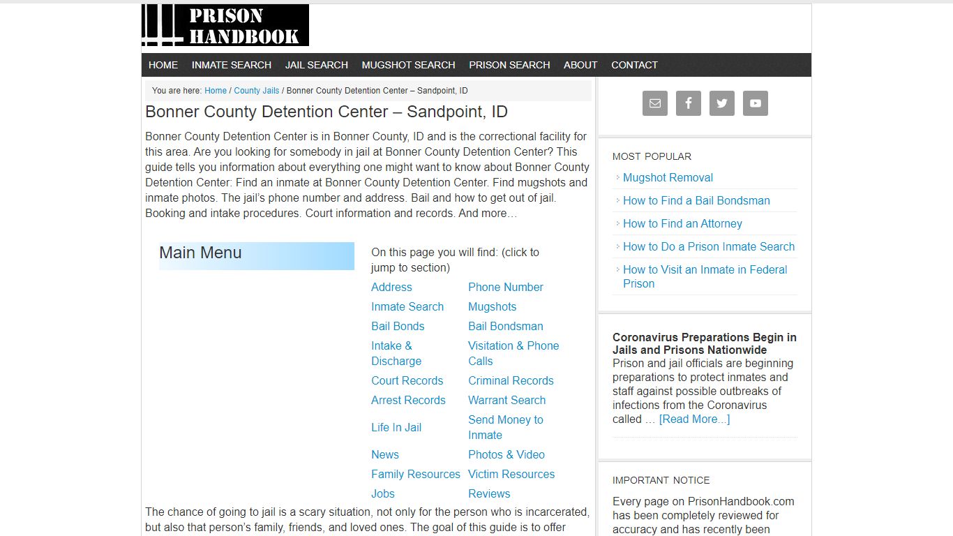 Bonner County Detention Center – Sandpoint, ID - Prison Handbook